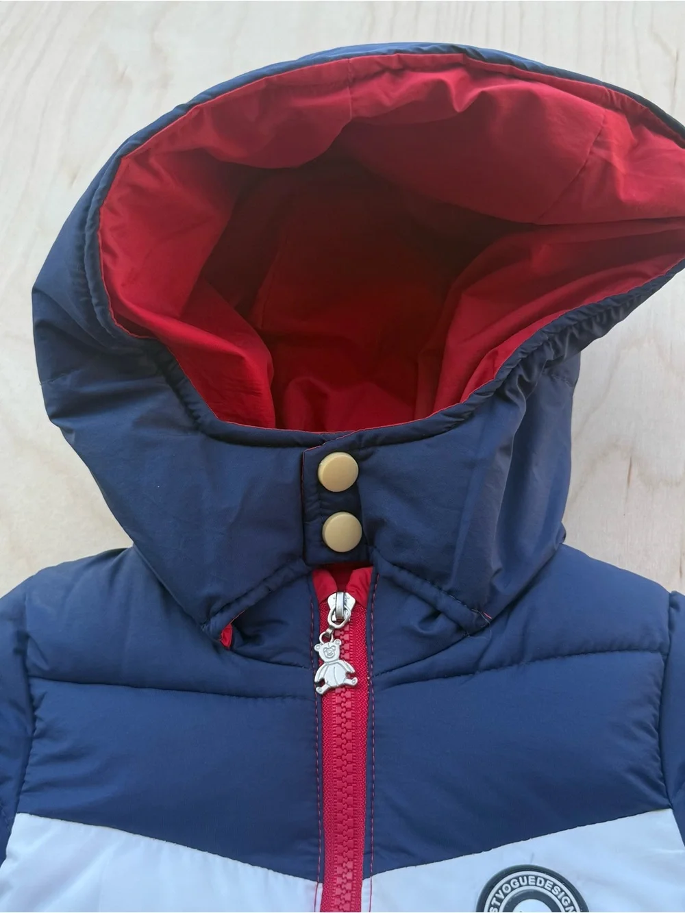 Mother's Baby Bear Hooded Bunting Snowsuit Red White Blue Colorblock Foot 6-9M